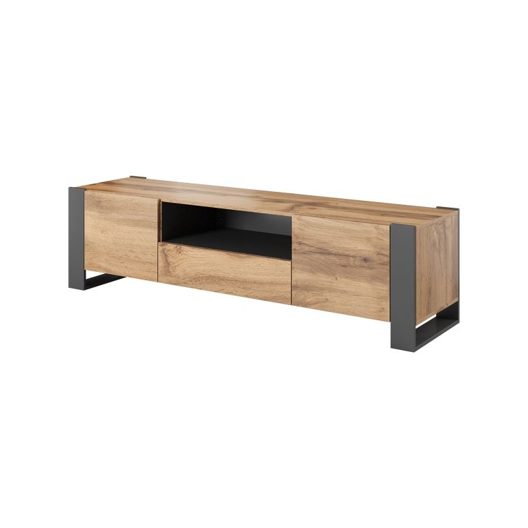 Mobile porta TV Trancoso, Madia da salotto con tre ante battenti e tre vani interni, Rialzato da terra, 151x42 h60 cm, Beige