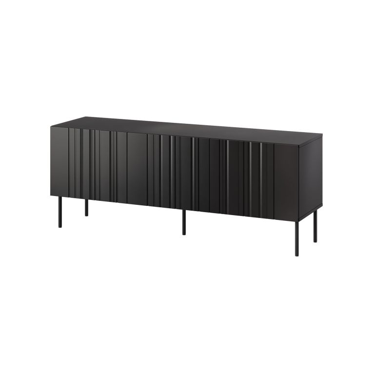 Mobile porta TV Trancoso, Madia da salotto con tre ante battenti e tre vani interni, Rialzato da terra, 151x42 h60 cm, Nero