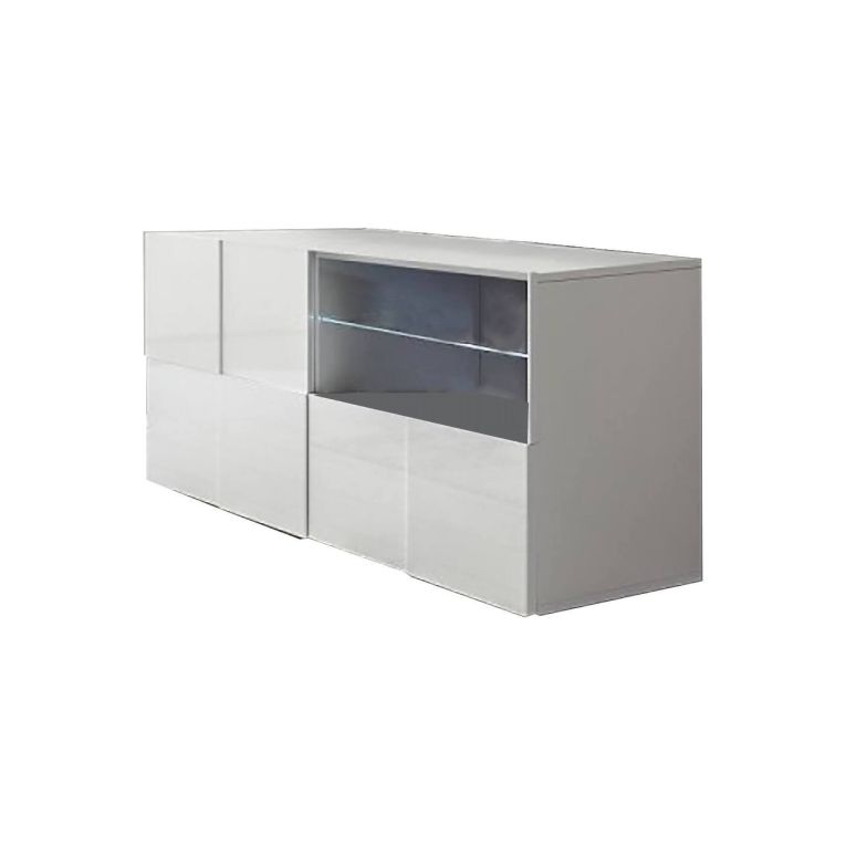 Mobile porta TV Trasimeno, Credenza da soggiorno, Armadio basso per TV, Base parete attrezzata, Made in Italy, 122x43 h57 cm, Bianco lucido