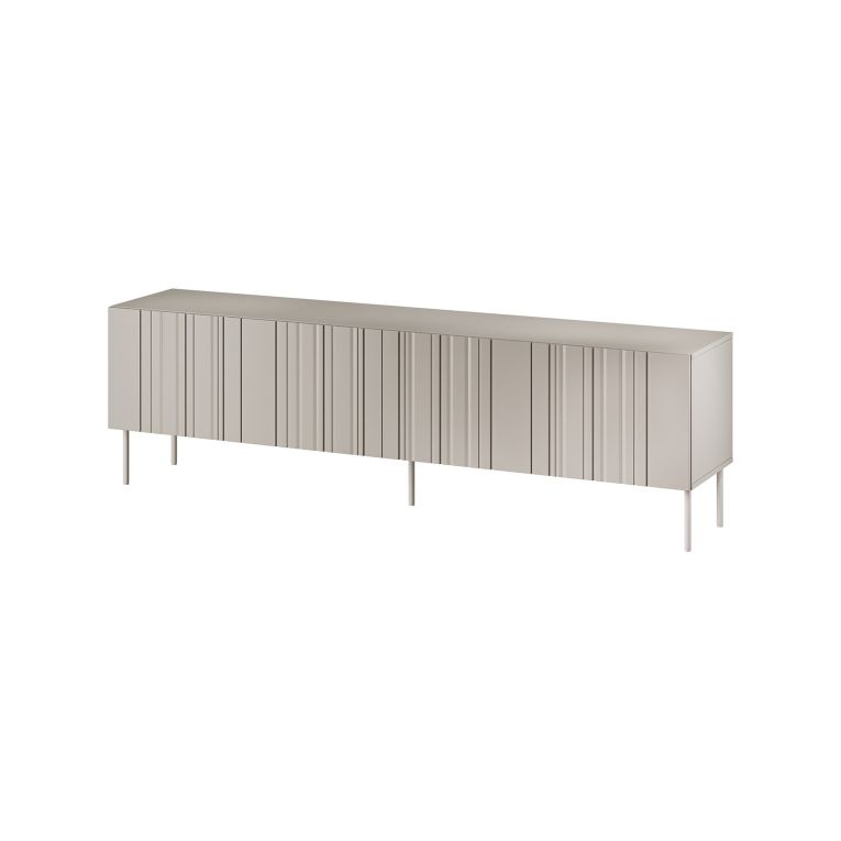 Mobile porta TV Trofa, Madia da salotto con quattro ante battenti e quattro vani interni, Rialzato da terra, 201x42 h60 cm, Beige