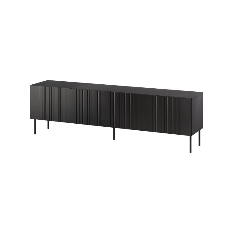 Mobile porta TV Trofa, Madia da salotto con quattro ante battenti e quattro vani interni, Rialzato da terra, 201x42 h60 cm, Nero