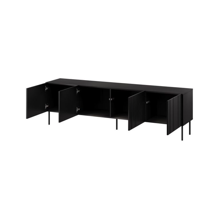 Mobile porta TV Trofa, Madia da salotto con quattro ante battenti e quattro vani interni, Rialzato da terra, 201x42 h60 cm, Nero
