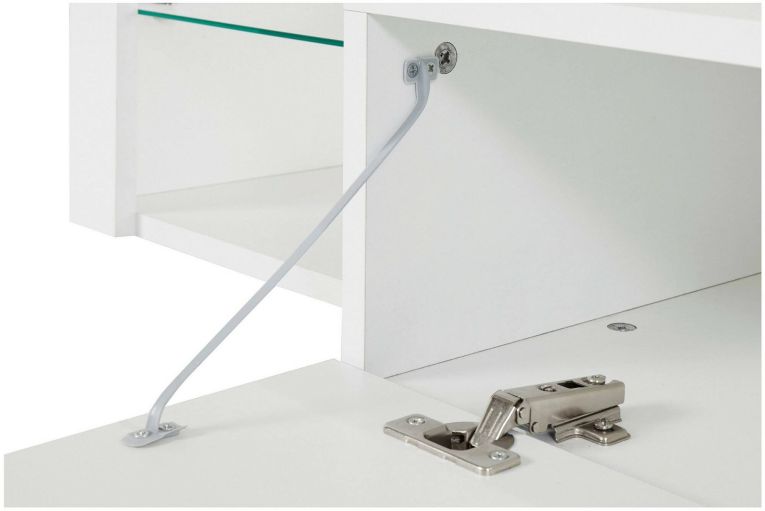 Mobile porta TV Ugo, Credenza bassa da soggiorno a 1 anta, Base porta TV, 160x40h35 cm, Bianco lucido