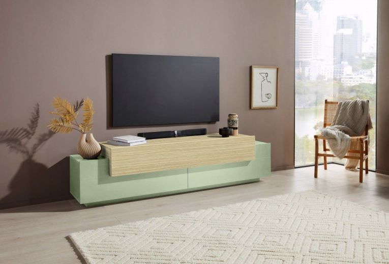 Mobile Porta tv Verde 3 Ripiani 4 Vani 200x45x51.5h cm, 3 Ante - Cassino
