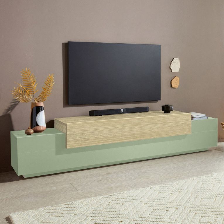 Mobile Porta tv Verde 3 Ripiani 4 Vani 240x45x51.5h cm, 3 Ante - Curino