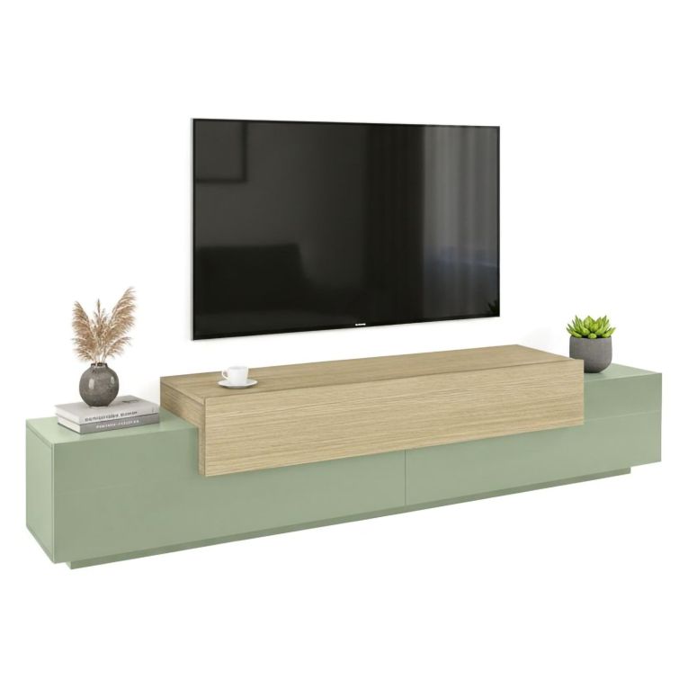 Mobile Porta tv Verde 3 Ripiani 4 Vani 240x45x51.5h cm, 3 Ante - Curino
