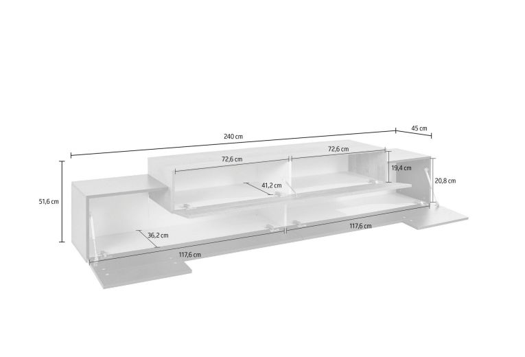 Mobile Porta tv Verde 3 Ripiani 4 Vani 240x45x51.5h cm, 3 Ante - Curino