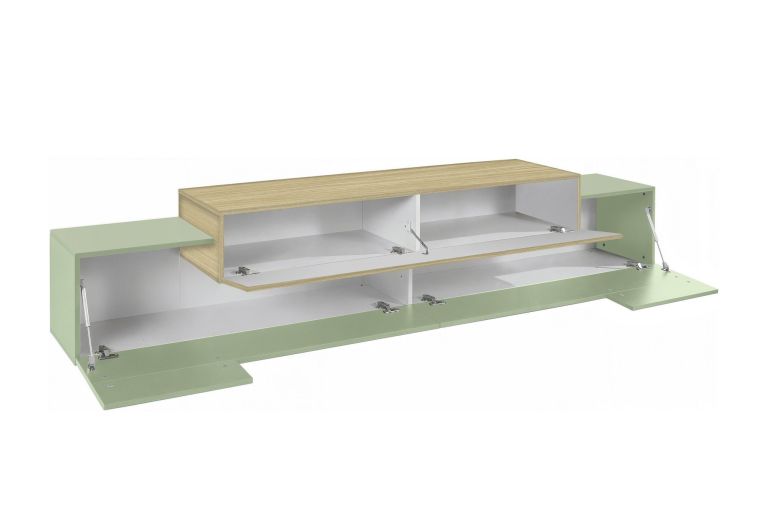 Mobile Porta tv Verde 3 Ripiani 4 Vani 240x45x51.5h cm, 3 Ante - Curino