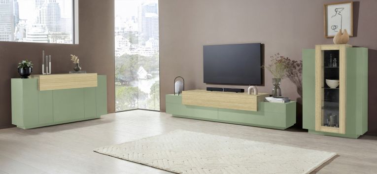 Mobile Porta tv Verde 3 Ripiani 4 Vani 240x45x51.5h cm, 3 Ante - Curino