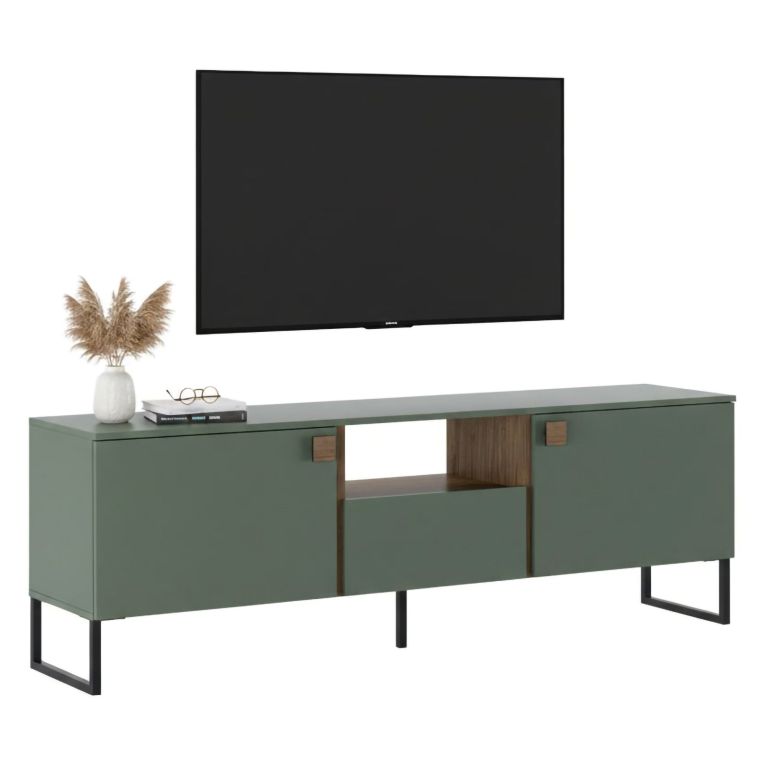 Mobile Porta tv Verde Marrone Rovere un Cassetto 2 Ante 179x40x60h cm, 3 Vani - Muravera