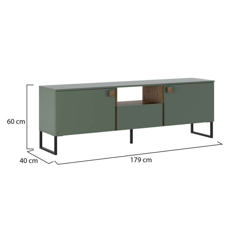 Mobile Porta tv Verde Marrone Rovere un Cassetto 2 Ante 179x40x60h cm, 3 Vani - Muravera