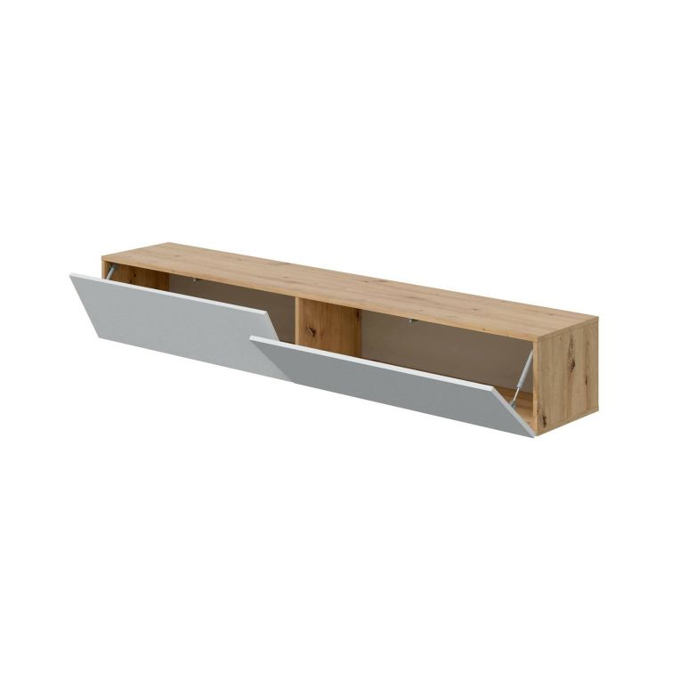 Mobile porta TV Vincennes, Porta TV a 2 ante, Mobile sospeso soggiorno, 180x35h28 cm, Rovere Nodi e Bianco lucido