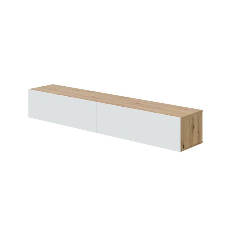 Mobile porta TV Vincennes, Porta TV a 2 ante, Mobile sospeso soggiorno, 180x35h28 cm, Rovere Nodi e Bianco lucido