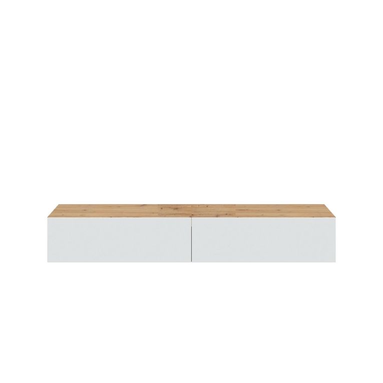 Mobile porta TV Vincennes, Porta TV a 2 ante, Mobile sospeso soggiorno, 180x35h28 cm, Rovere Nodi e Bianco lucido