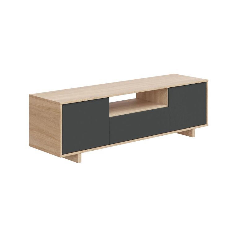 Mobile porta TV Visalia, Credenza per televisione da soggiorno, Supporto TV a 3 ante, Credenza bassa, 150x41h46 cm, Rovere
