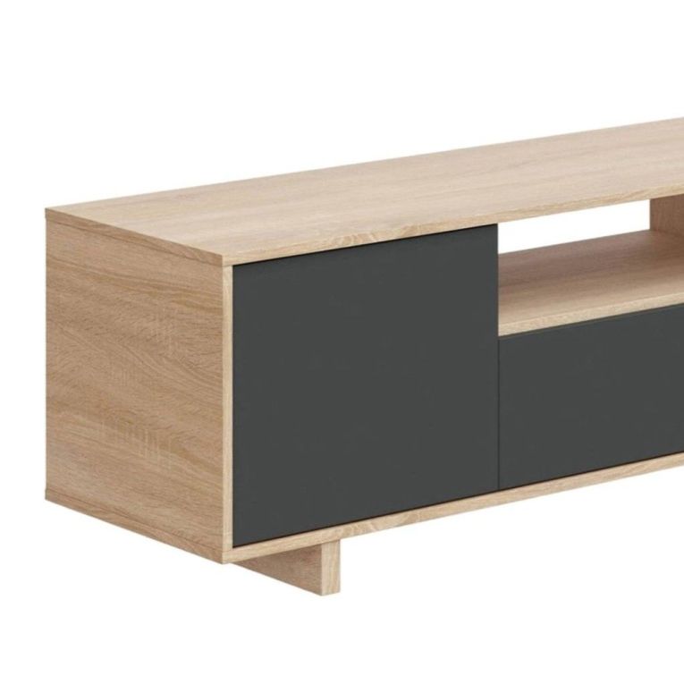 Mobile porta TV Visalia, Credenza per televisione da soggiorno, Supporto TV a 3 ante, Credenza bassa, 150x41h46 cm, Rovere