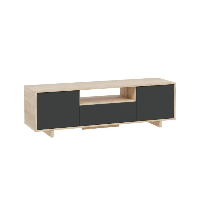 Mobile porta TV Visalia, Credenza per televisione da soggiorno, Supporto TV a 3 ante, Credenza bassa, 150x41h46 cm, Rovere