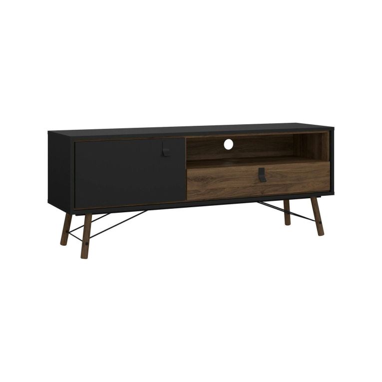 Mobile porta TV Yvette, Credenza da soggiorno, Armadio basso per TV, Base parete attrezzata, 40x150 h60 cm, Nero e Noce