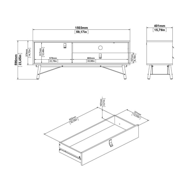 Mobile porta TV Yvette, Credenza da soggiorno, Armadio basso per TV, Base parete attrezzata, 40x150 h60 cm, Nero e Noce