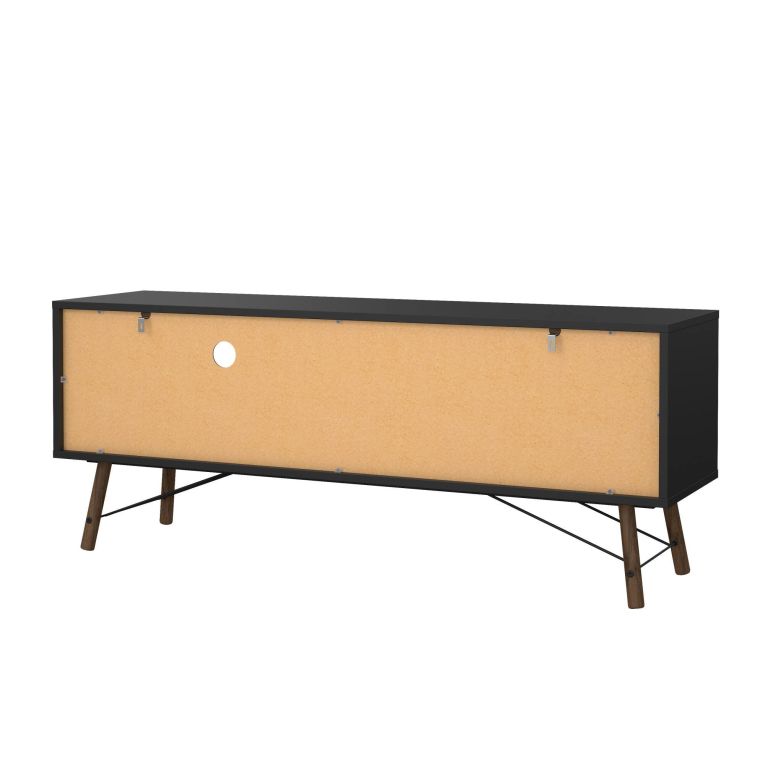 Mobile porta TV Yvette, Credenza da soggiorno, Armadio basso per TV, Base parete attrezzata, 40x150 h60 cm, Nero e Noce