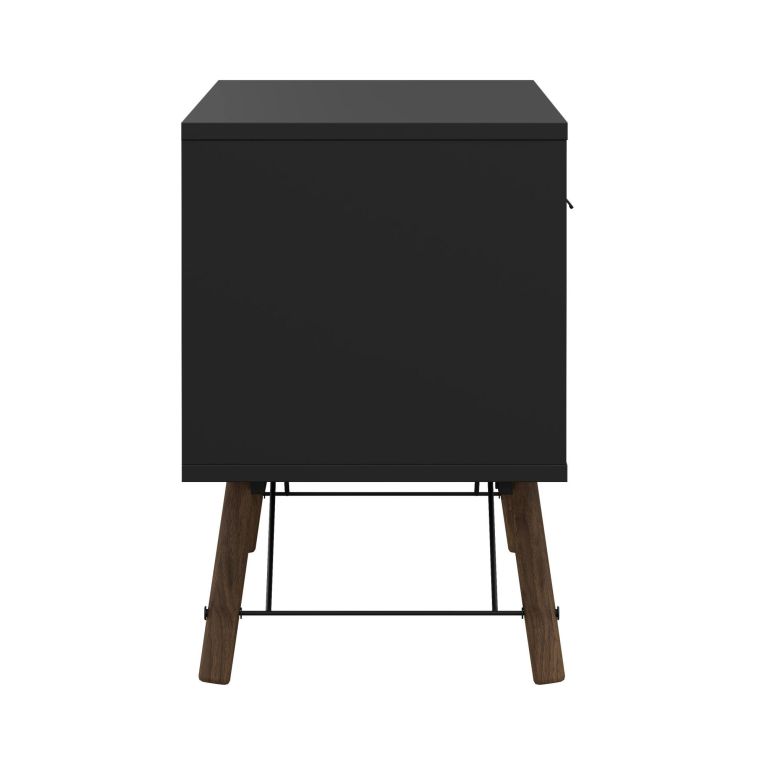 Mobile porta TV Yvette, Credenza da soggiorno, Armadio basso per TV, Base parete attrezzata, 40x150 h60 cm, Nero e Noce