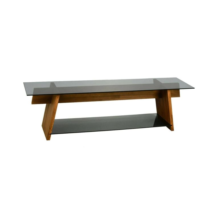Mobile porta TV Zosma, Supporto per televisione da salotto, Credenza bassa da soggiorno, Base porta TV, 158x40h45 cm, Noce e Nero