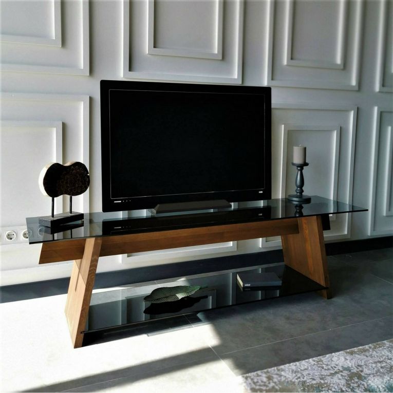Mobile porta TV Zosma, Supporto per televisione da salotto, Credenza bassa da soggiorno, Base porta TV, 158x40h45 cm, Noce e Nero