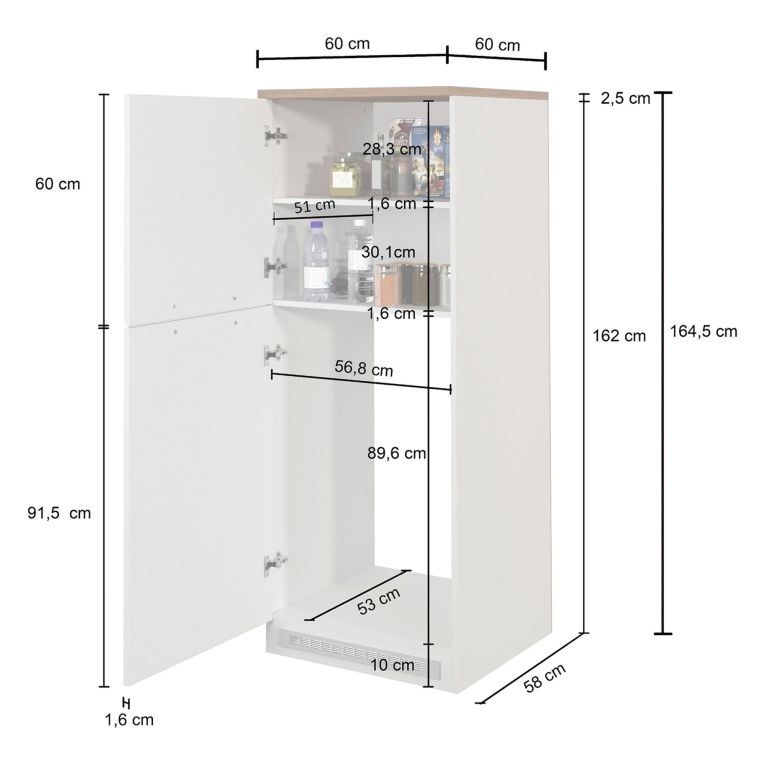 Mobile portafrigo 2 ante 60x165h cm bianco lucido e ardesia - Mesarthim