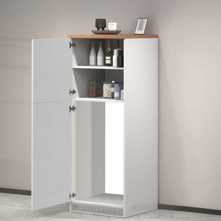 Mobile portafrigo 2 ante 60x165h cm bianco lucido e rovere - Mesarthim