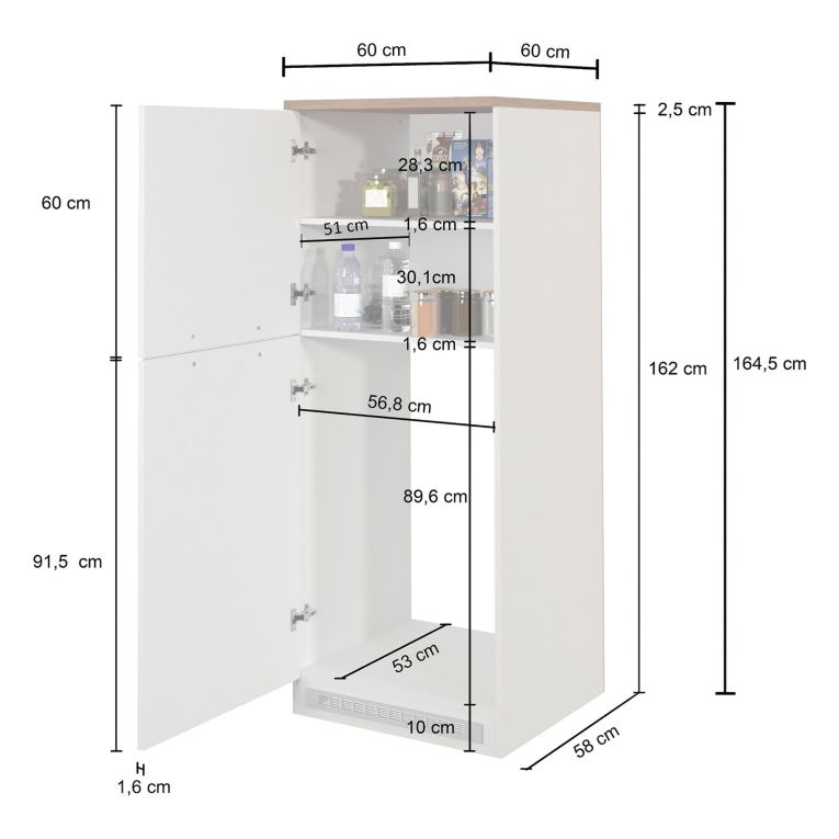 Mobile portafrigo 2 ante 60x165h cm bianco lucido e rovere - Mesarthim