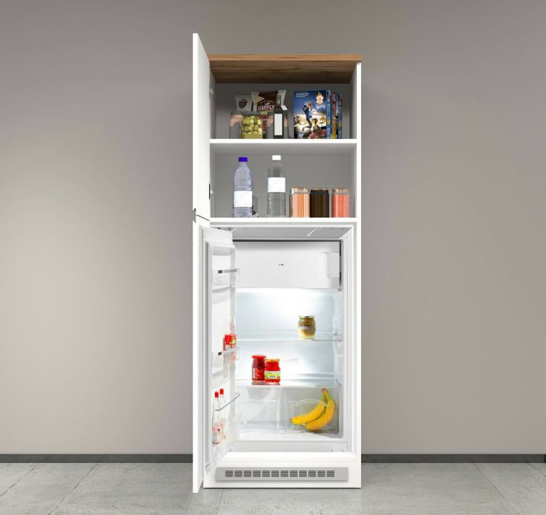 Mobile portafrigo 2 ante 60x165h cm bianco lucido e rovere - Mesarthim