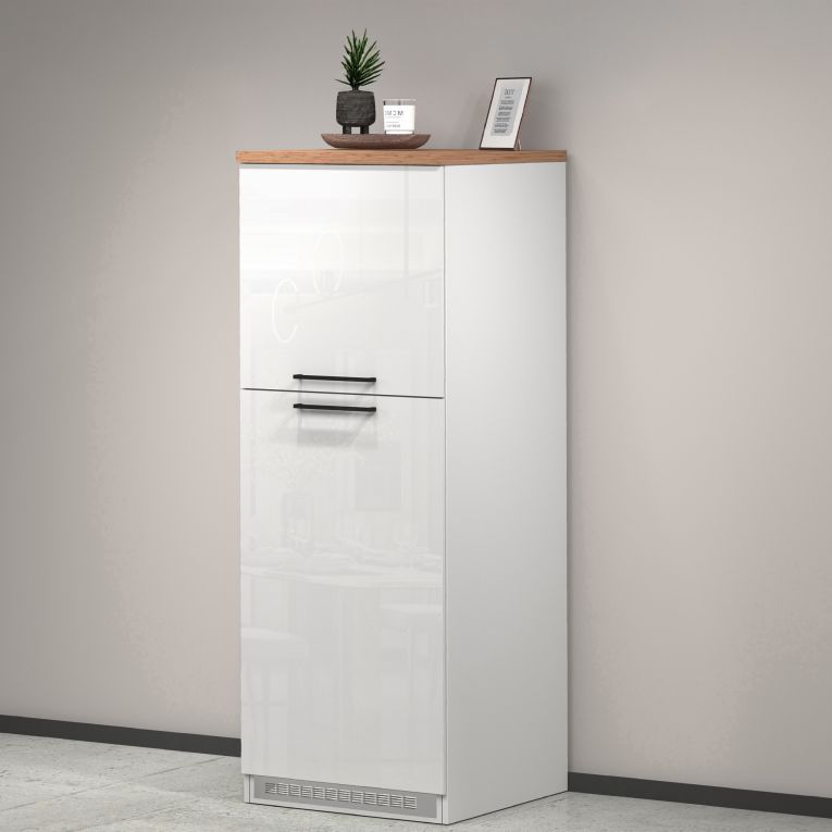 Mobile portafrigo 2 ante 60x165h cm bianco lucido e rovere - Mesarthim