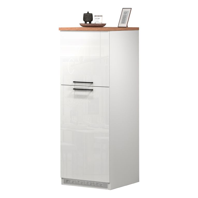 Mobile portafrigo 2 ante 60x165h cm bianco lucido e rovere - Mesarthim