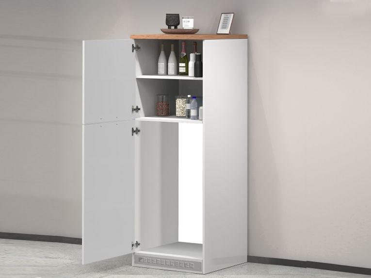 Mobile portafrigo 2 ante 60x165h cm bianco lucido e rovere - Mesarthim