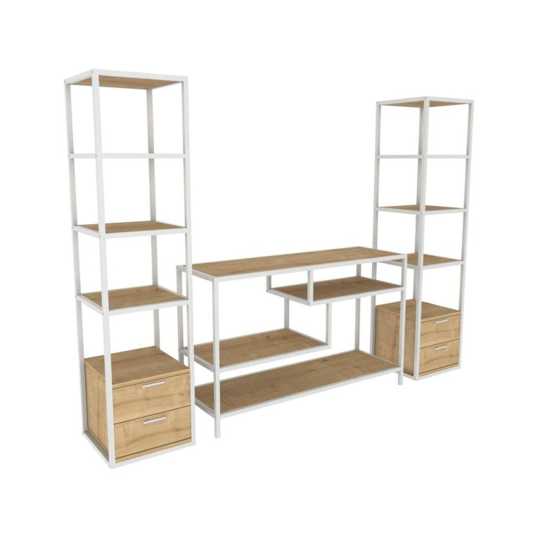 Mobile salotto 12 ripiani 198cm bianco e rovere - Felion