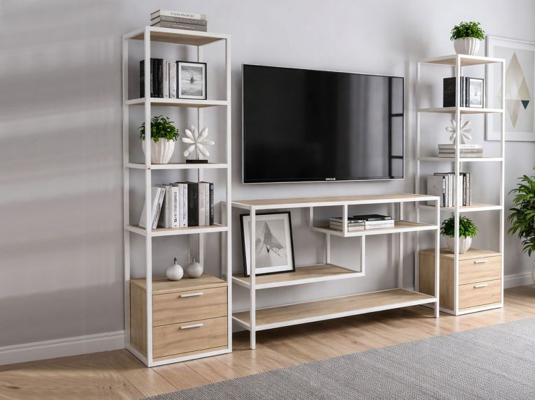 Mobile salotto 12 ripiani 198cm bianco e rovere - Felion