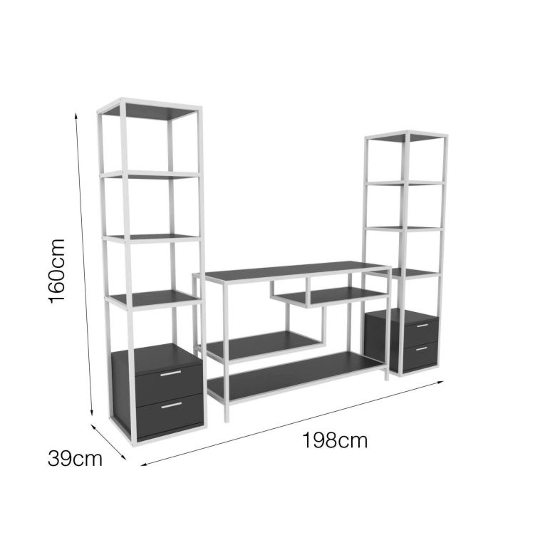Mobile salotto 12 ripiani 198cm nero e quercia - Felion