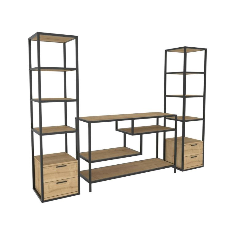 Mobile salotto 12 ripiani 198cm nero e quercia - Felion