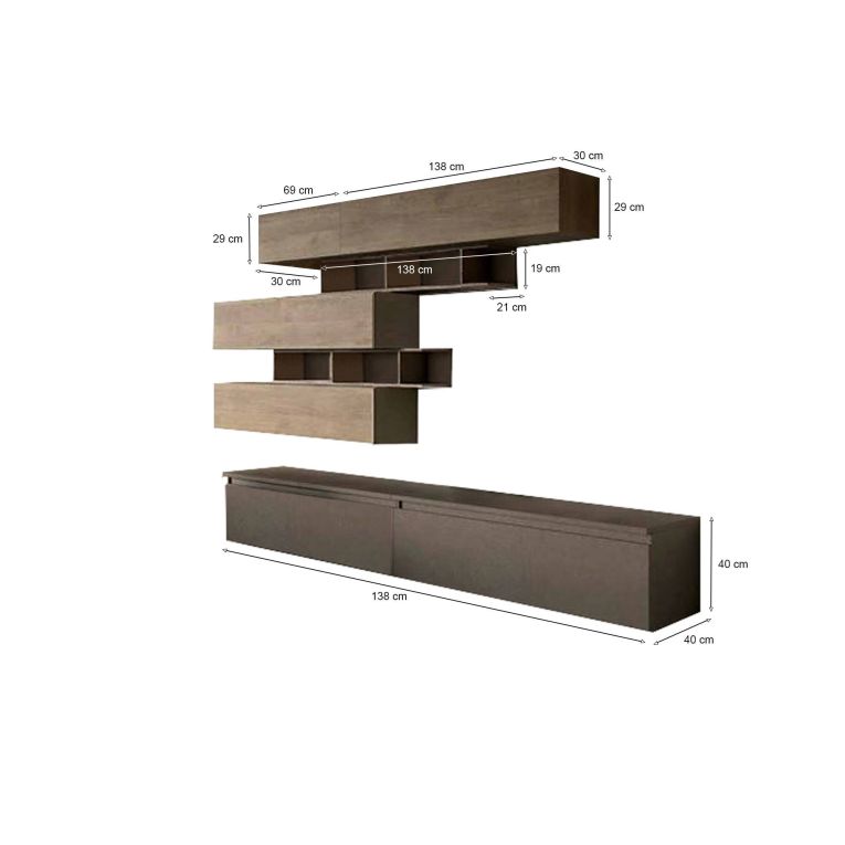 Mobile salotto 3 ante 276cm bronzo e noce - Hilaire