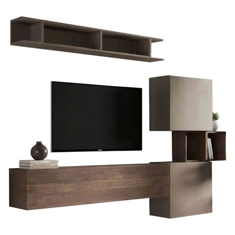 Mobile salotto 3 ripiani 215cm noce e grigio - Goni