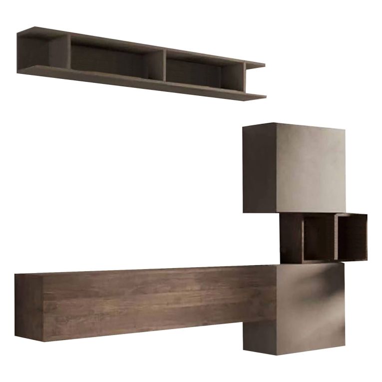 Mobile salotto 3 ripiani 215cm noce e grigio - Goni