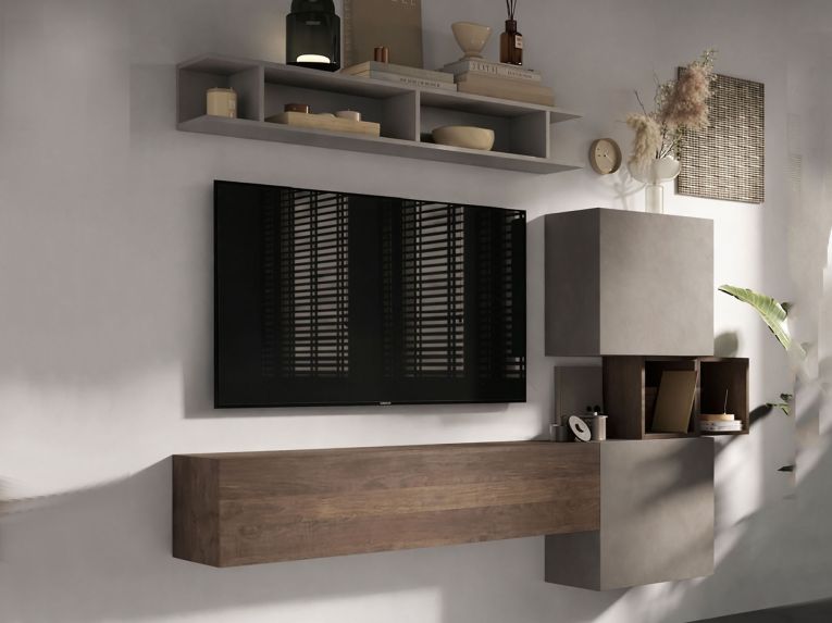 Mobile salotto 3 ripiani 215cm noce e grigio - Goni