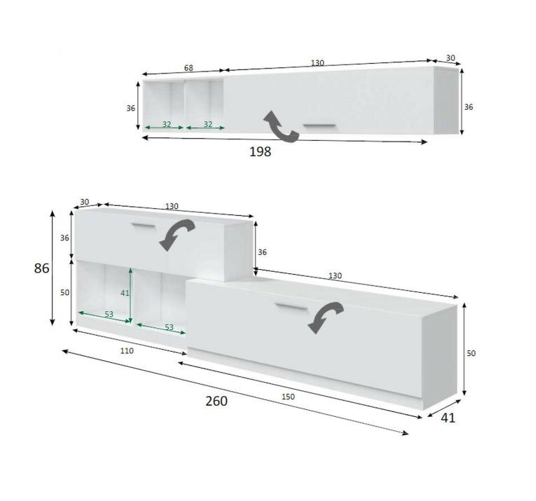 Mobile salotto 6 ripiani 260cm bianco - Vobarno