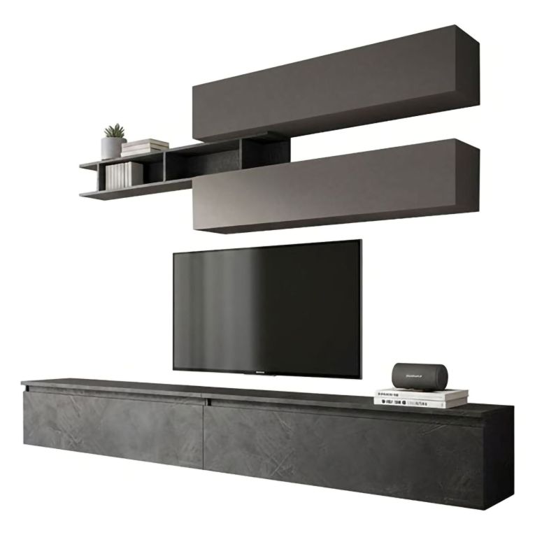 Mobile salotto 6 ripiani 276cm ardesia e grigio scuro - Gilma