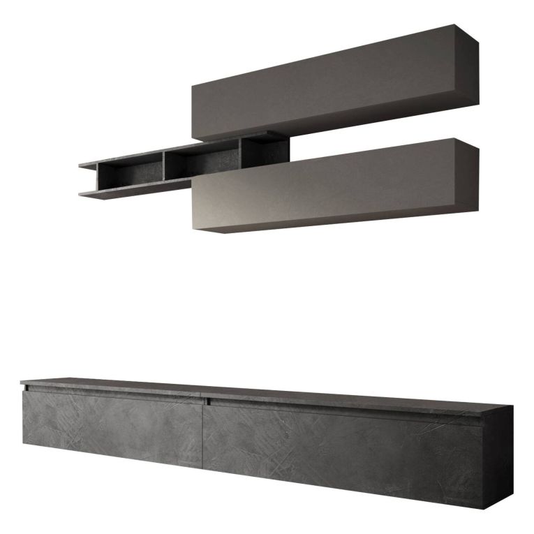 Mobile salotto 6 ripiani 276cm ardesia e grigio scuro - Gilma