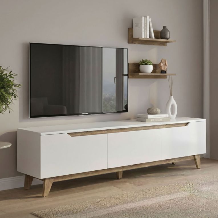 Mobile salotto in legno 180cm bianco e noce - Mukda