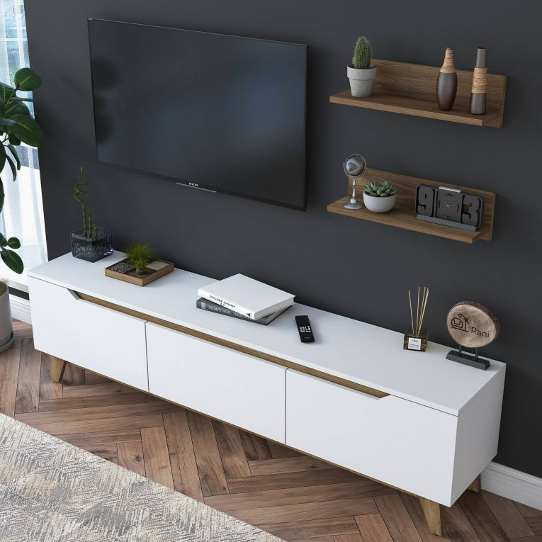 Mobile salotto in legno 180cm bianco e noce - Mukda