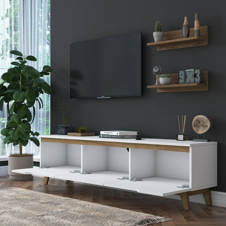 Mobile salotto in legno 180cm bianco e noce - Mukda