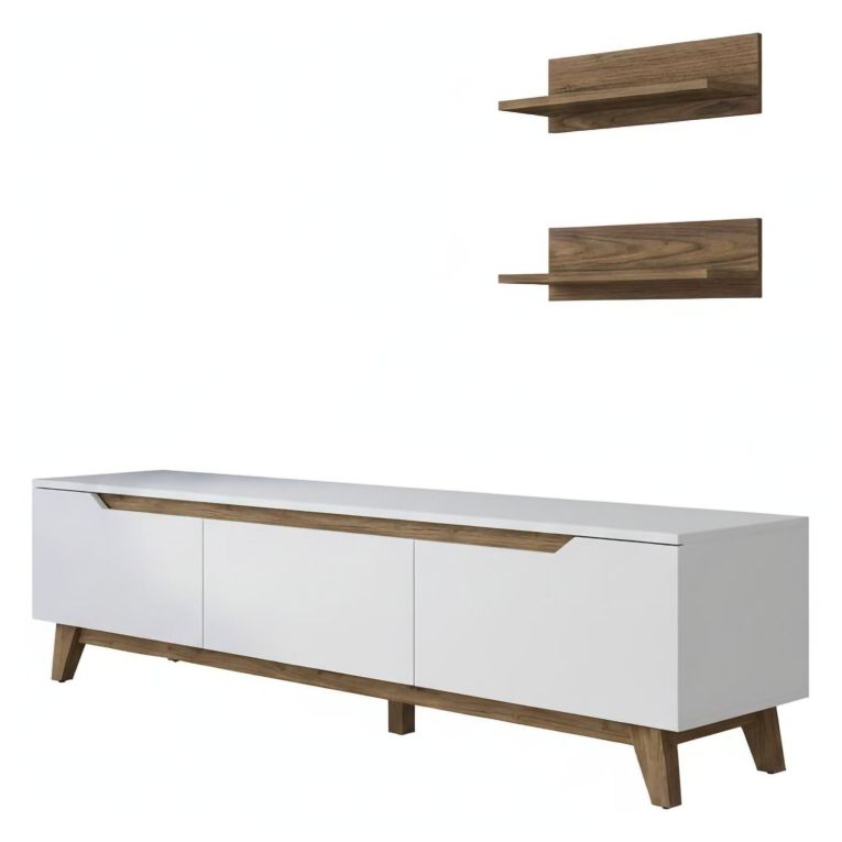 Mobile salotto in legno 180cm bianco e noce - Mukda