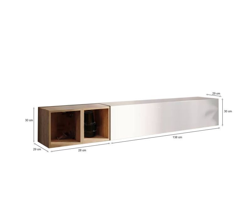 Mobile salotto in legno e metallo 194cm bianco lucido e rovere - Koguma